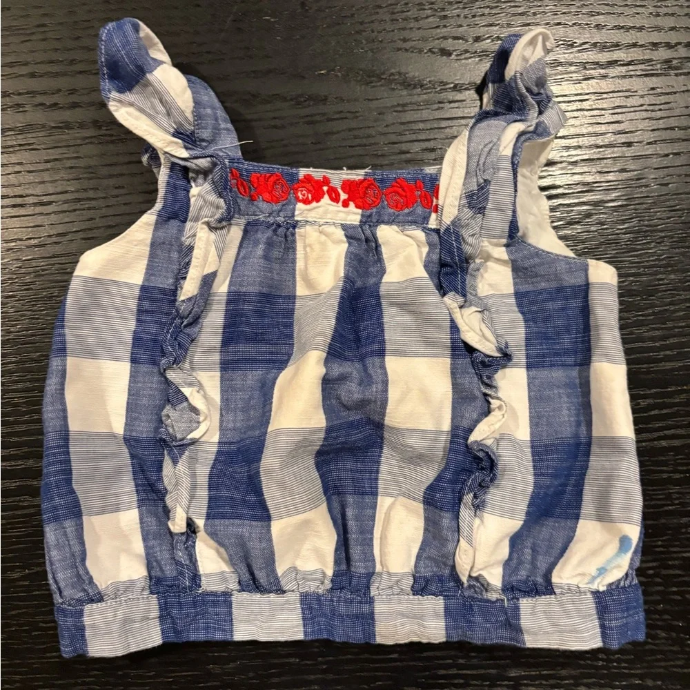 Janie and Jack Embroidered Floral Gingham 2T Sleeveless Ruffle Cotton Toddler